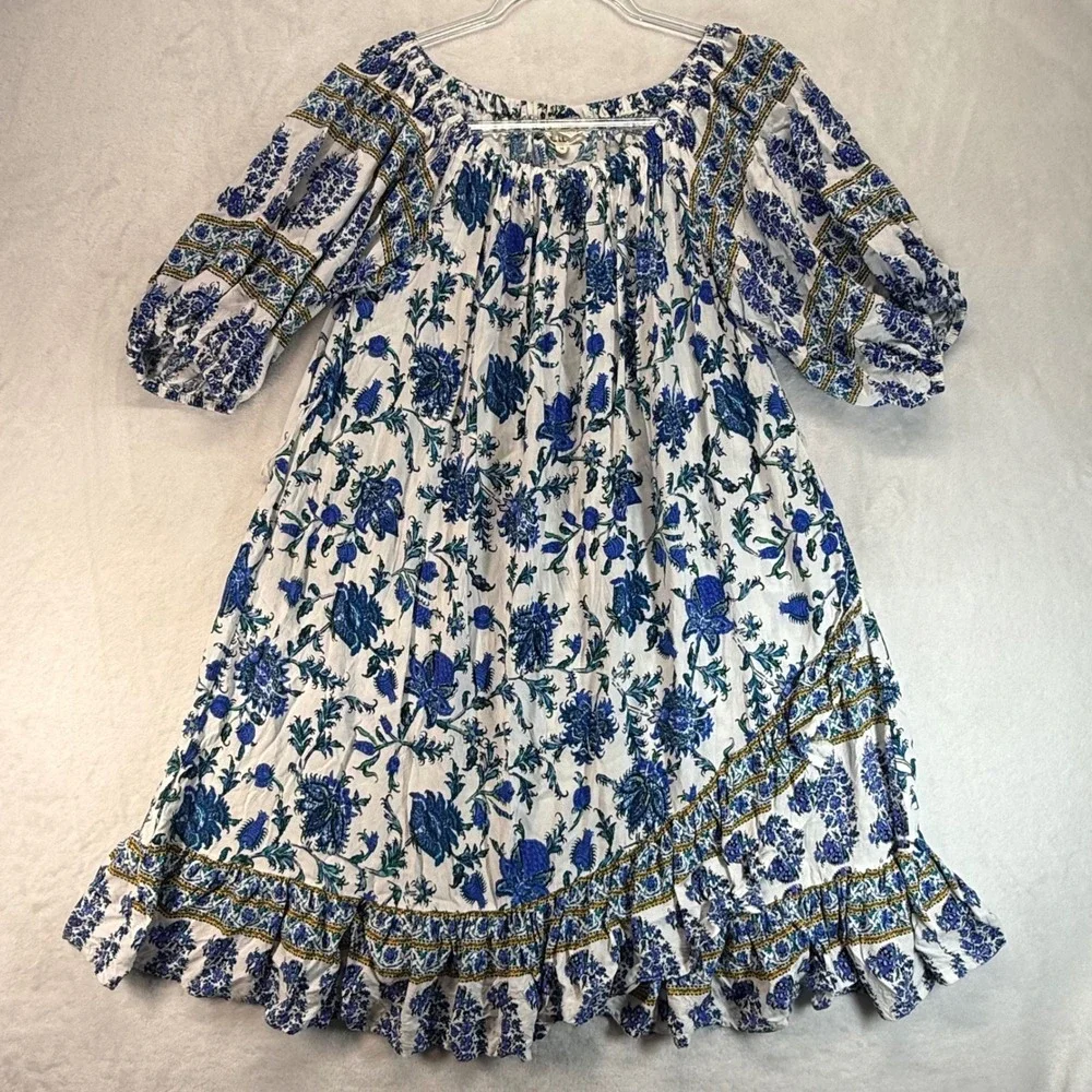 Artelier‎ Nicole Miller Dress Floral Print Ruffle Hem Boho Peasant Medium